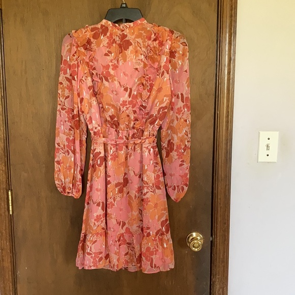 Relist9/28 LC Lauren Conrad floral print dress ruffle & metallic details boho XS - Picture 13 of 17